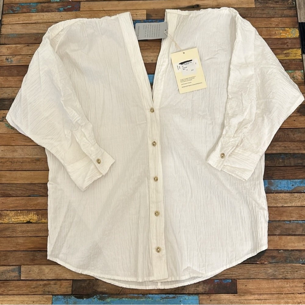 Mara Hoffman White Textured Casual Button Down Shirt